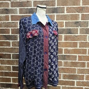 Carole Little Blue and Red Patterned Blouse